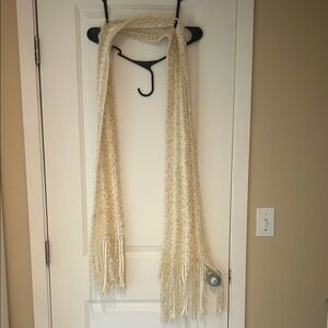 Cream Knit Fringe Scarf